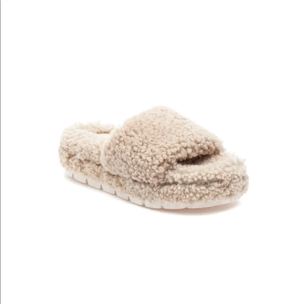 J/SLIDES Curly Shearling Slipper Bryce Platform Women's Size 8 only worn once
